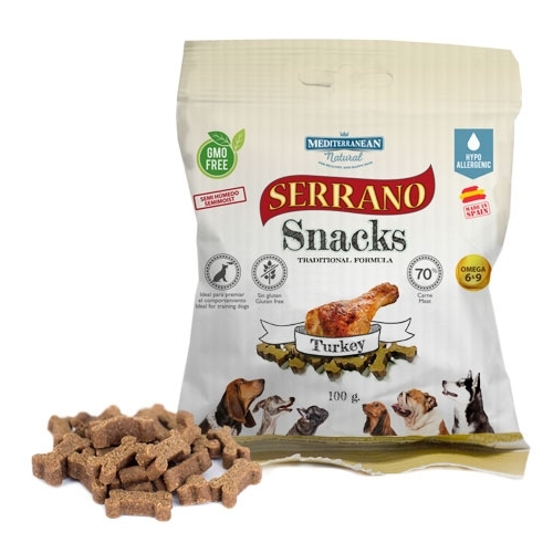 ▷ Premios para Perro Serrano Snacks de Pavo 100gr - Bolsita Medierranean Natural