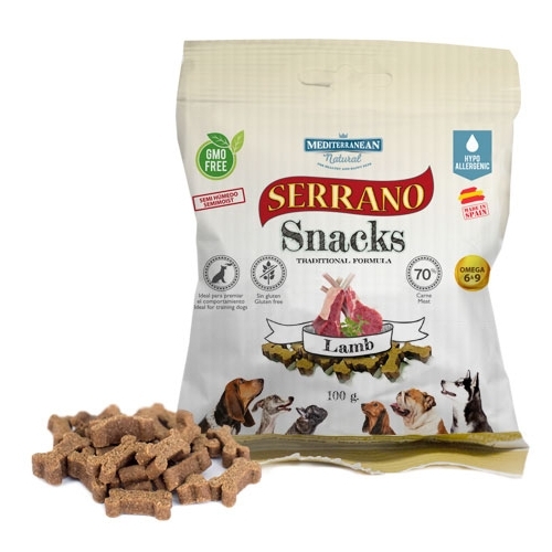 ▷ Premios para Perro Serrano Snacks de Cordero 100gr - Bolsita Medierranean Natural